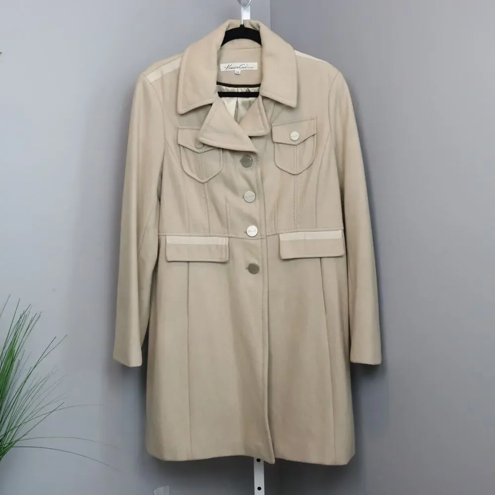 Kenneth Cole New York Wool Blend Coat Women’s Size‎ 14 Beige Button Front